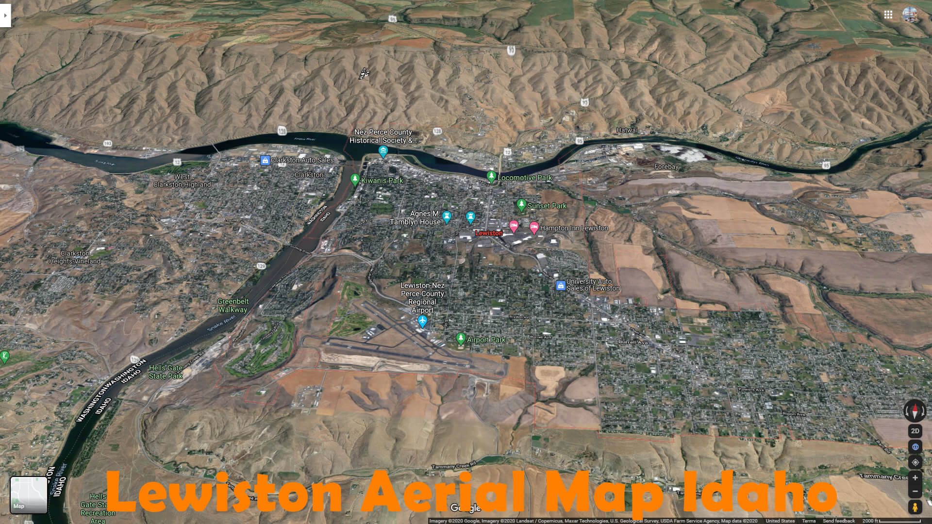 Lewiston Aerien Carte Idaho